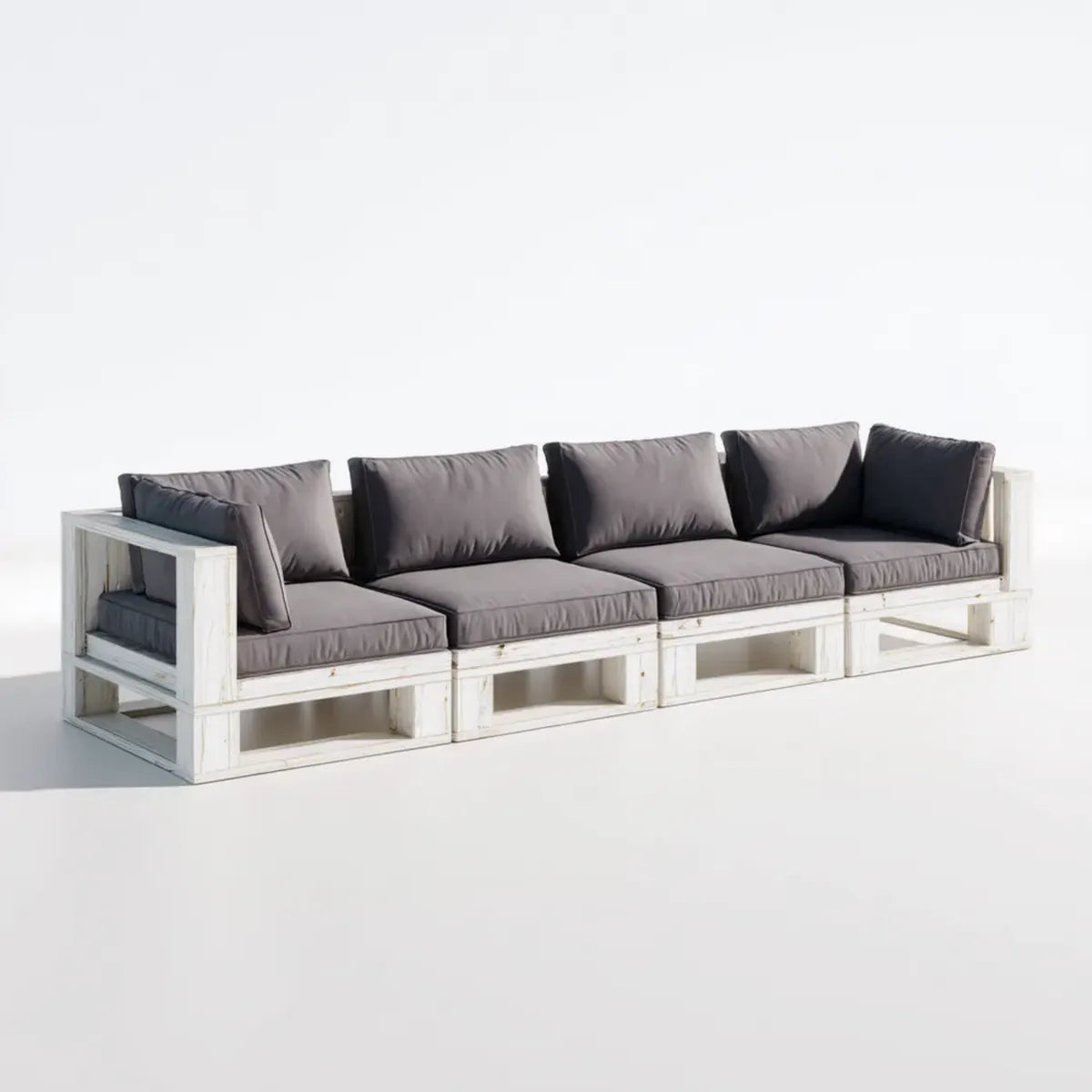 Canapé de jardin 4 places blanc et gris en pin massif 320 x 80 x 70 cm droit