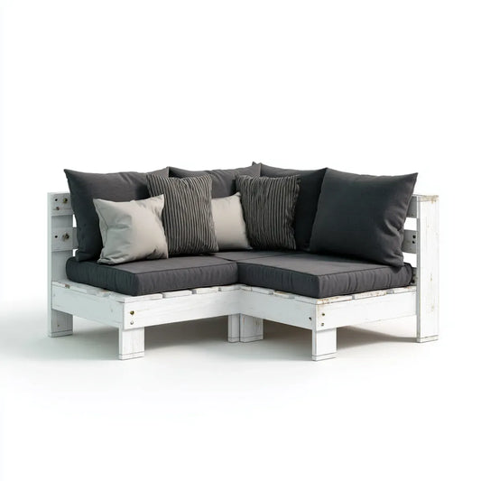 Canapé de jardin d'angle 2 places gris anthracite et blanc 160 x 160 x 80 cm en pin massif avec coussins en polyester forme L