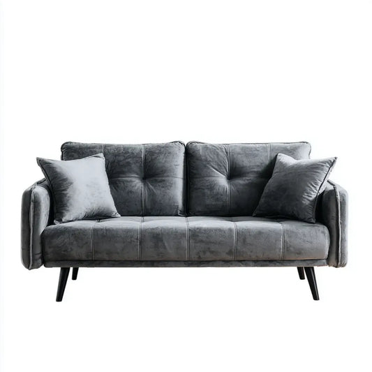 Canapé 2 places gris foncé 150 x 82 x 85 cm en velours de polyester forme droite