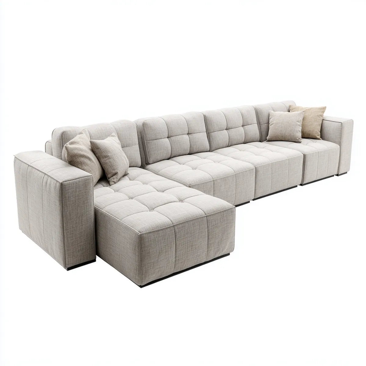 Canapé d'angle modulable 4 places beige en polyester forme L 320 x 160 x 70 cm