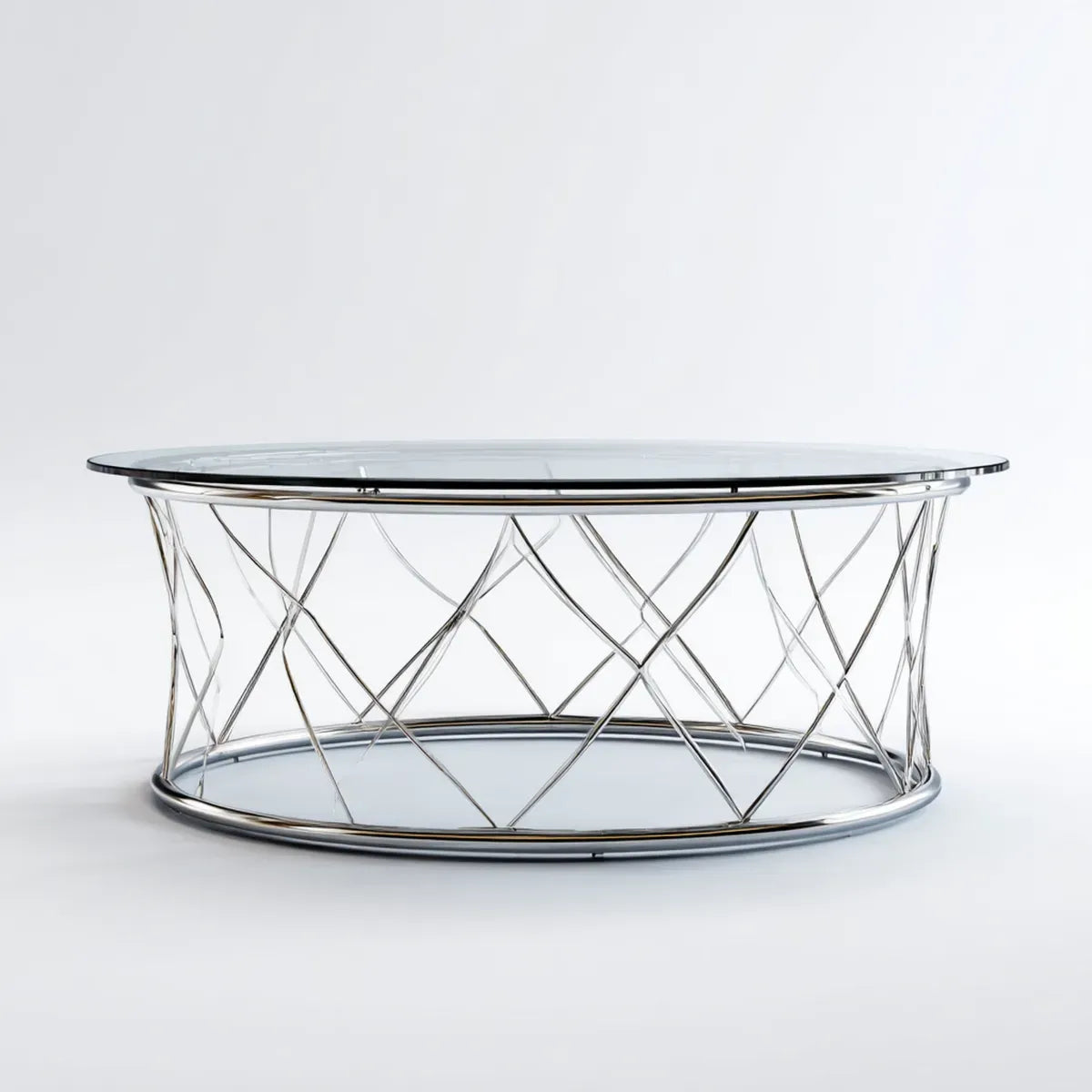 Table basse ovale argentée 120 x 60 x 45 cm verre trempé acier inoxydable