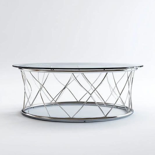 Table basse ovale argentée 120 x 60 x 45 cm verre trempé acier inoxydable