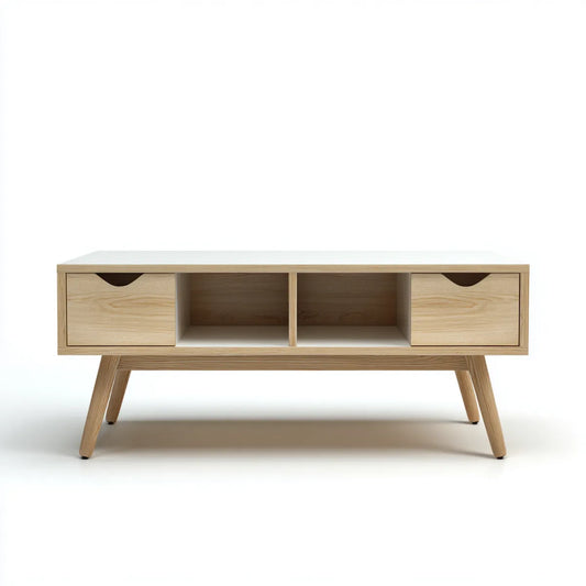 Table basse avec rangements chêne naturel en MDF plaqué chêne rectangulaire 120 x 50 x 45 cm