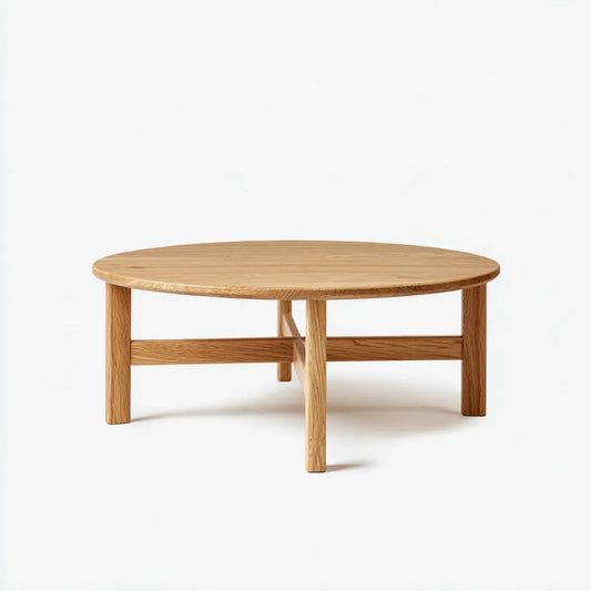 Table basse ronde en chêne massif naturel 100 x 100 x 40 cm