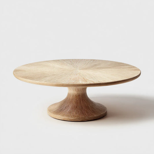 Table basse ronde beige 90 x 90 x 35 cm en MDF finition chêne
