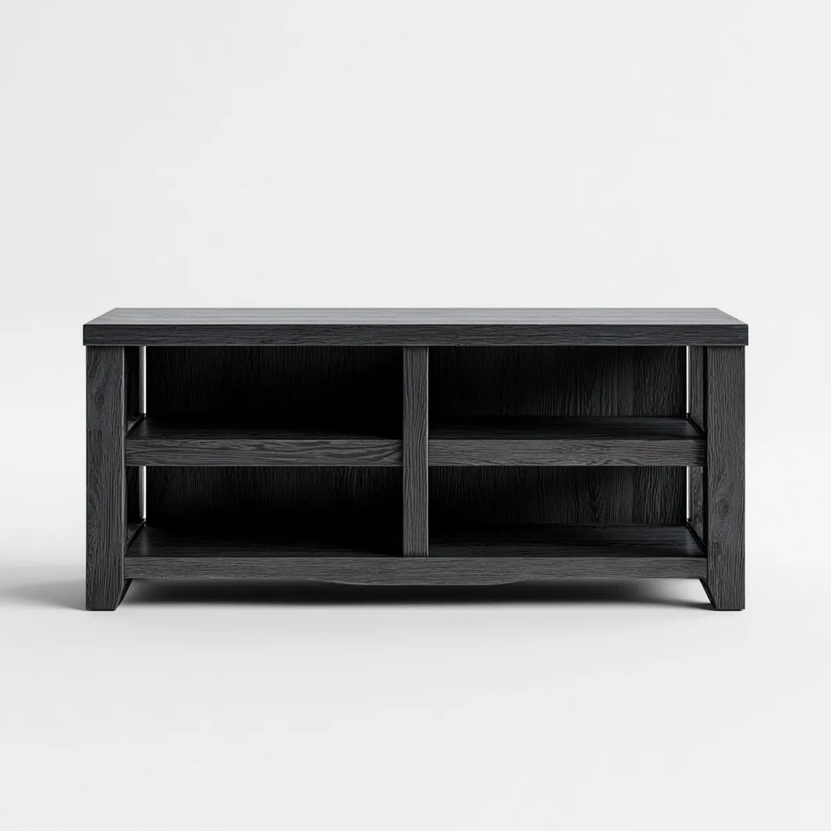 Table basse rectangulaire noire 120 x 60 x 45 cm en panneaux de particules avec 4 niches de rangement