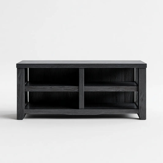 Table basse rectangulaire noire 120 x 60 x 45 cm en panneaux de particules avec 4 niches de rangement