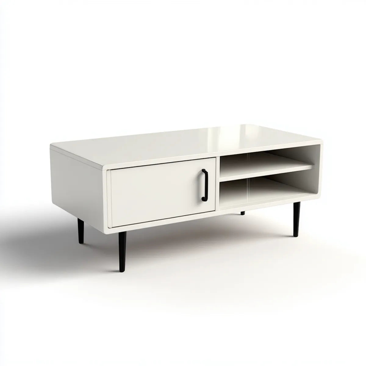 Table basse avec rangement blanche et noire en acier rectangulaire 100 x 50 x 40 cm