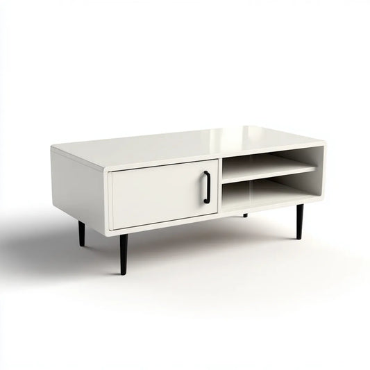 Table basse avec rangement blanche et noire en acier rectangulaire 100 x 50 x 40 cm
