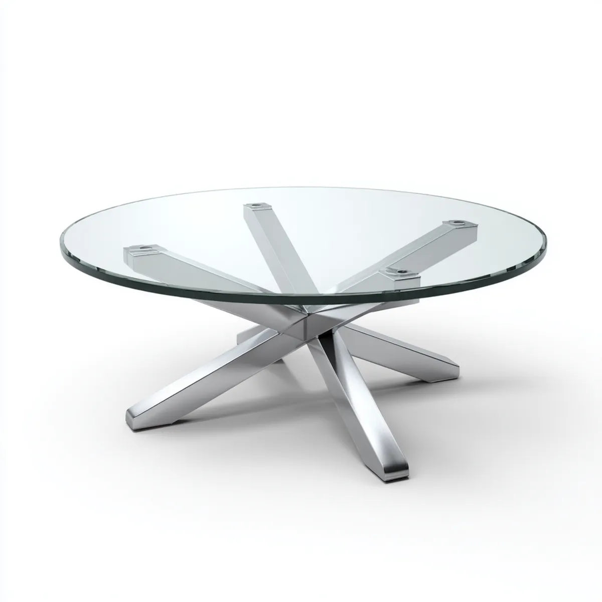 Table basse ronde transparente en verre et acier chromé diamètre 100 cm hauteur 45 cm