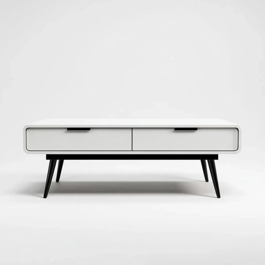Table basse avec 2 tiroirs blanc et noir en panneaux MDF rectangulaire 120 x 40 x 45 cm