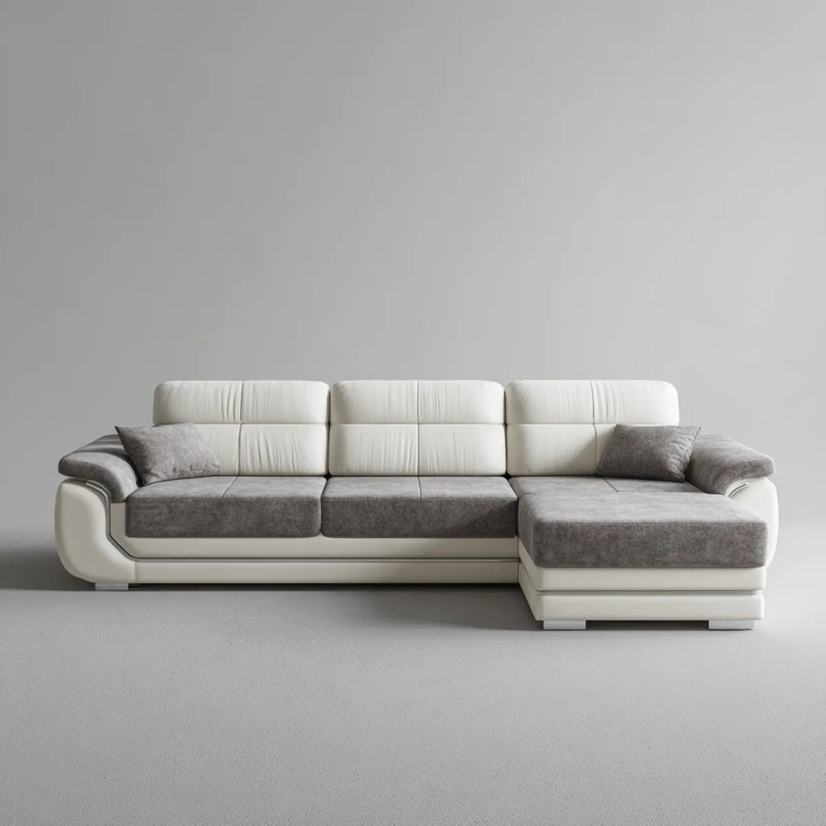 Canapé d’angle droit 4 places avec méridienne gris et blanc 290 x 165 x 90 cm en polyester et PU forme L
