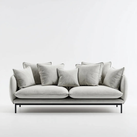 Canapé droit 3 places gris clair 220 x 95 x 85 cm en polyester et acier forme rectangulaire
