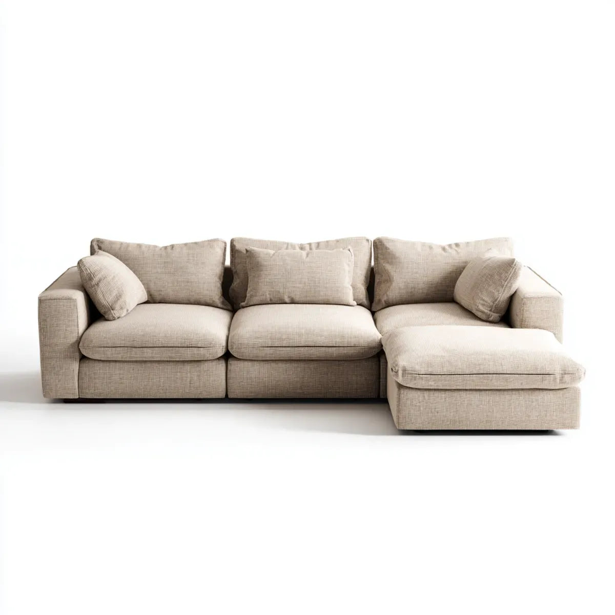 Canapé d’angle 4 places beige en polyester côtelé avec méridienne droite 285 x 165 x 85 cm