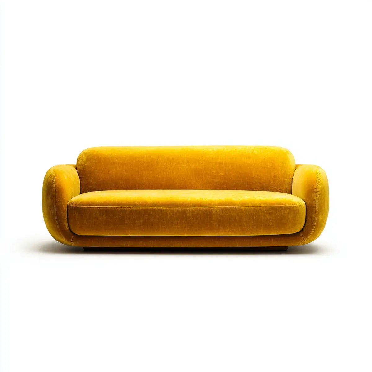 Canapé 2 places jaune moutarde en velours de polyester forme arrondie 170 x 90 x 78 cm