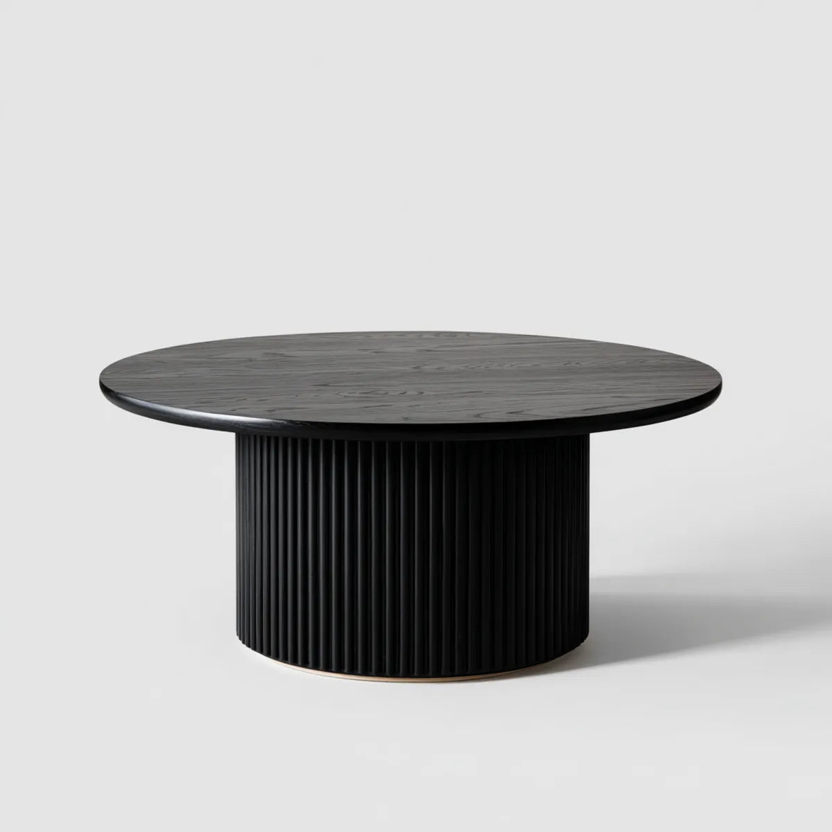 Table basse ronde noire 90 x 90 x 35 cm en MDF plaqué chêne